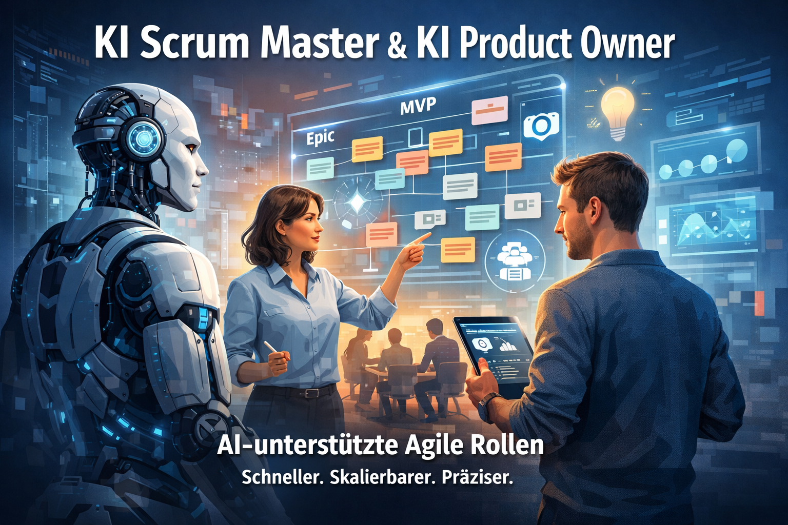 KI-Augmented Agile — KI-unterstützte Agile Rollen. Schneller. Skalierbarer. Präziser. 100% SAFe(tm) kompatibel